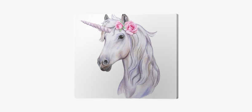 Unicorn With A Wreath Of Flowers - Water Color Unicorn Png, transparent png