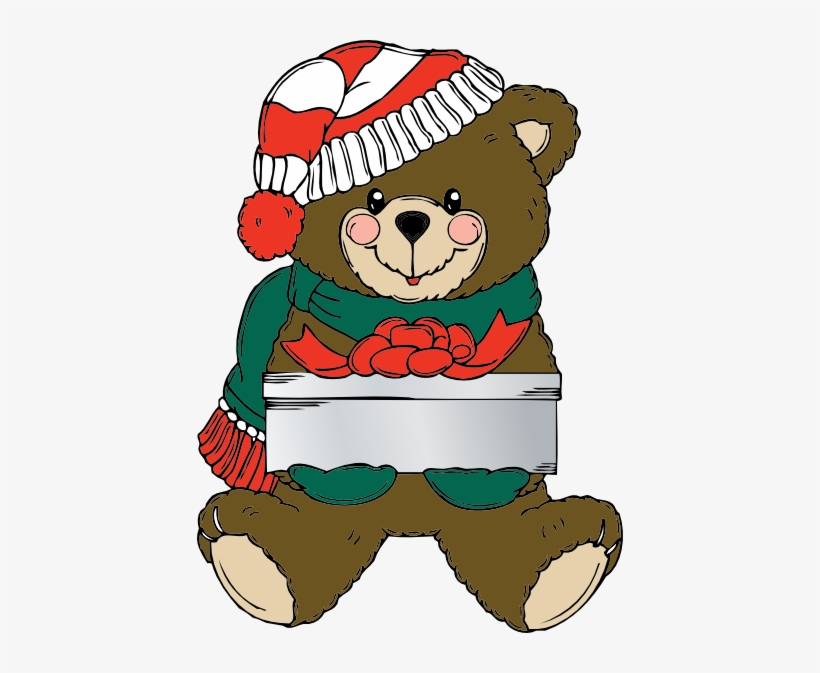 Christmas Teddy Bear With Present Clip Art - Mackó Karácsony Png, transparent png