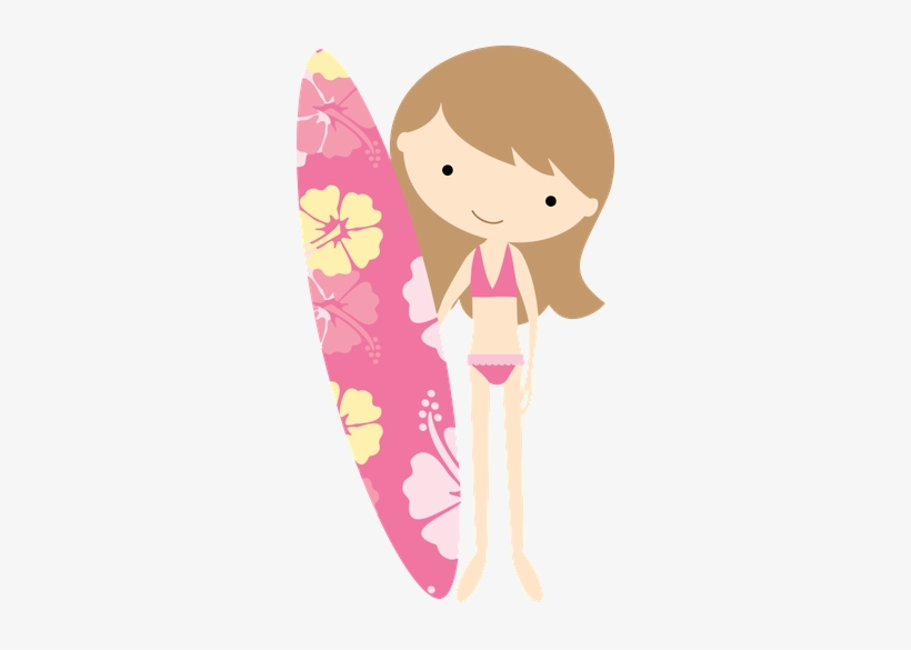 Brown Haired Girl With Surfboard - Luau Party Clip Art, transparent png