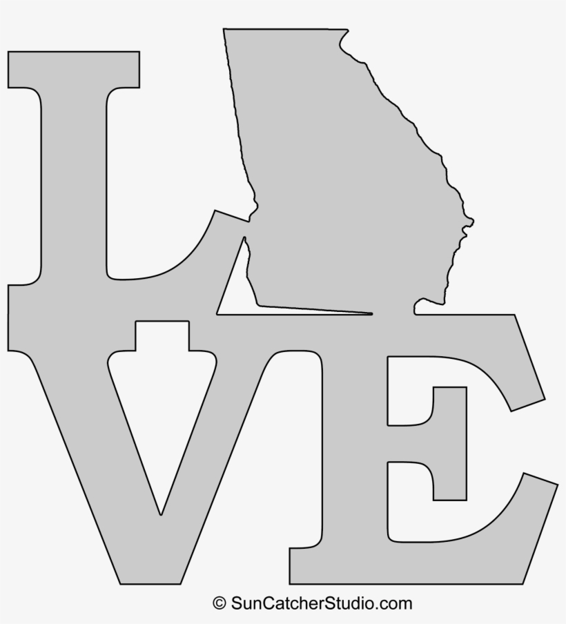 Georgia Love Map Outline Scroll Saw Pattern Shape State - Imagenes De Amor De Buhos En Animados, transparent png