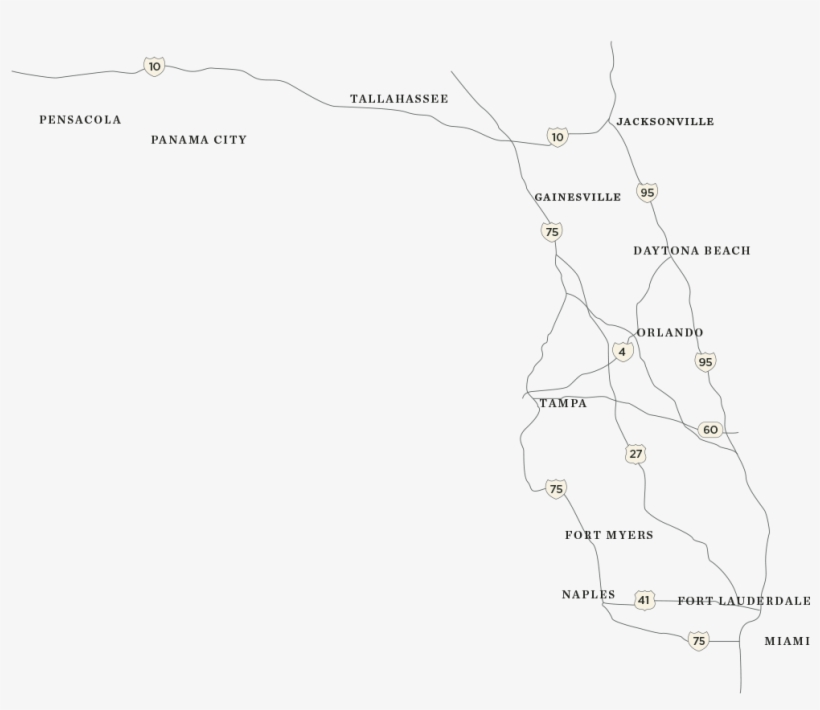 Florida Map Displaying Roads And Cities Florida Map - Map, transparent png