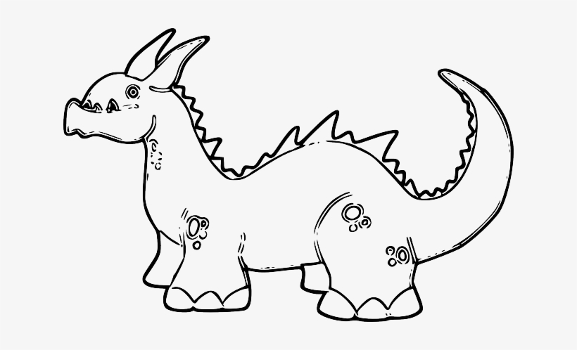 Dragon, Outline, Art, Dangerous, Horns, Teeth, Spikes - Dinosaur Birthday Card Coloring, transparent png