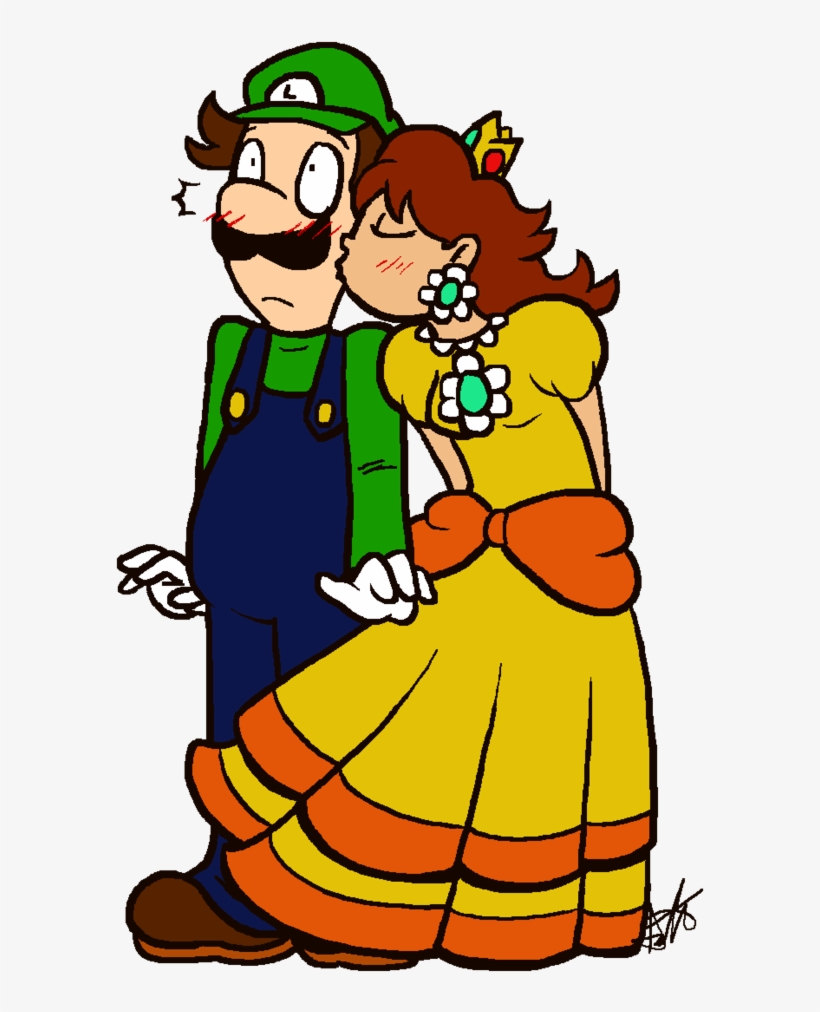 Luigi Gets A Kiss By Hamsamwich - Luigi, transparent png