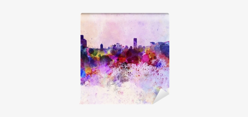 Seoul Skyline In Watercolor Background Wall Mural • - Seoul Skyline Png, transparent png