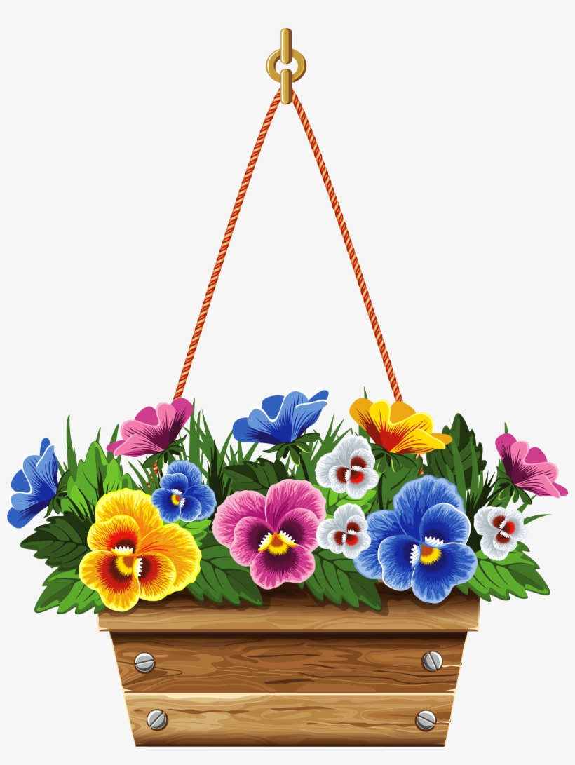 Hanging Box With Violets Png Clipart Picture - Hanging Basket Clip Art, transparent png