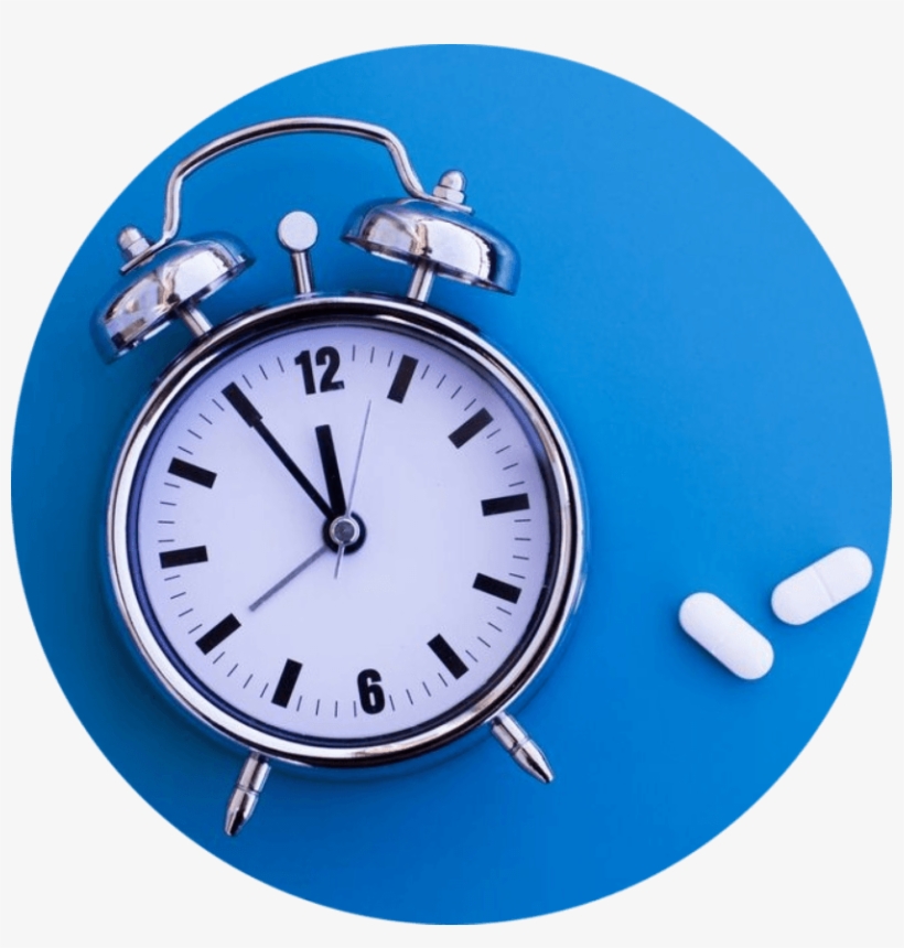 Alarm Clock On A Blue Surface With Xanax Pills Beside - Pharmaceutical Drug, transparent png