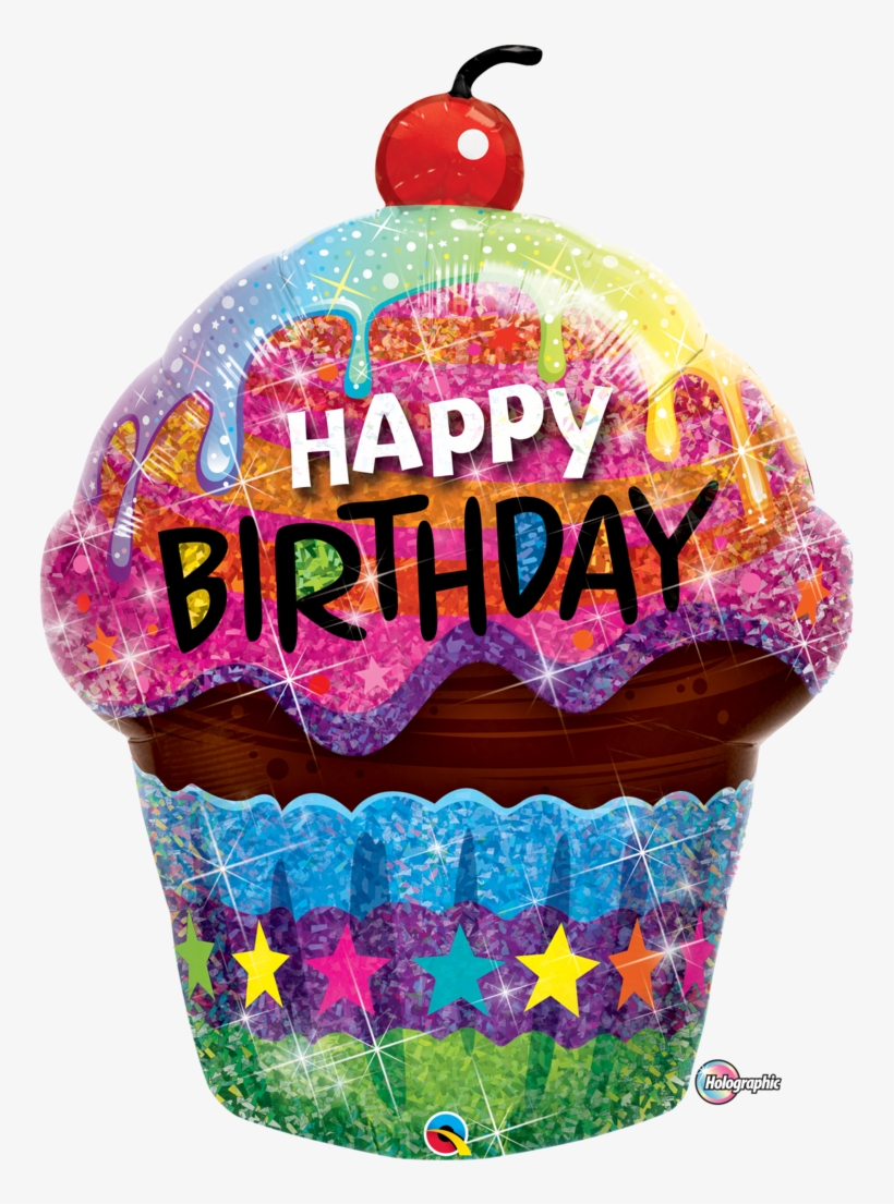 Dazzling Holographic Birthday Cupcake Balloon - Happy Birthday Cupcake Foil Mylar Balloon, transparent png