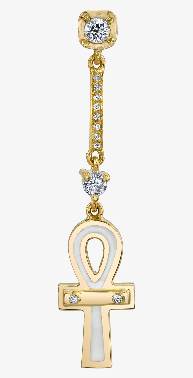 Diamond And White Enamel Ankh Drop Earring - Purple Enamel And Diamond Ankh Drops 14k Yellow Gold, transparent png