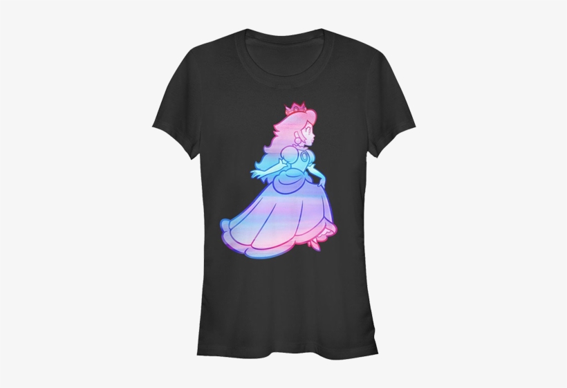 T-shirt - Princess Peach - Rainbow Fade - Black - Front - Black Princess Peach Shirt, transparent png