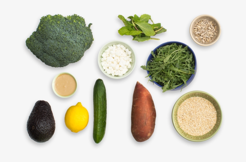 Hearty Sweet Potato, Broccoli & Quinoa Salad With Tahini-lemon - Broccoli Top View Png, transparent png