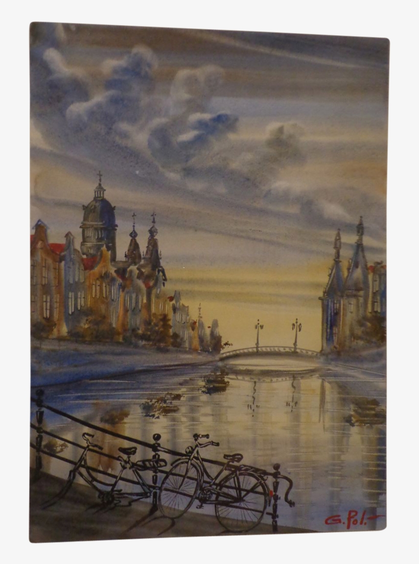 Fabulous Vintage Amsterdam Watercolor Original Signed - Amsterdam, transparent png