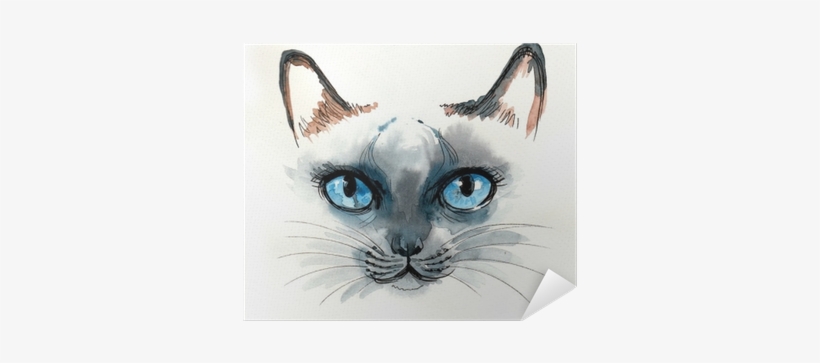 Watercolor Sketch Of A Blue Eyed Cat Poster • Pixers® - Peinture Geometrique D Un Chat, transparent png
