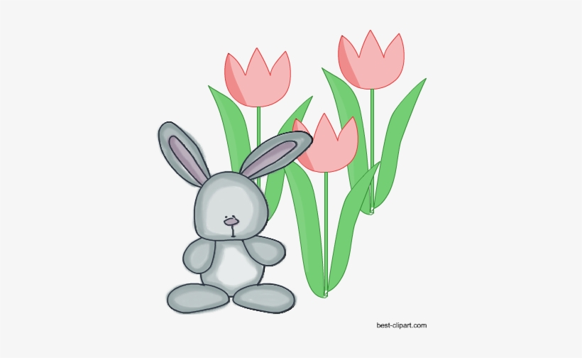Easter Bunny And Tulips, Free Png Clipart - Cartoon, transparent png