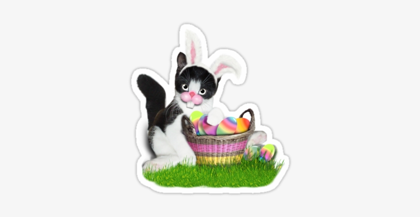 Cute Kitty Stickers With Bunny Ears Holding - Cute Easter Kitty Card, transparent png