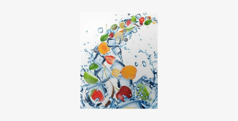 Fresh Fruit In Water Splash With Ice Cubes Poster • - Flavorful Frozen Fruit: Beat The Summer Heat, transparent png