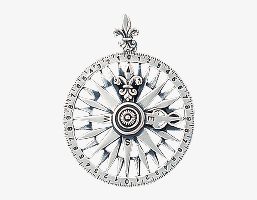 White Bronze Compass Rose Pendant - Bling Jewelry Round Compass 925 Silver Pendant, transparent png