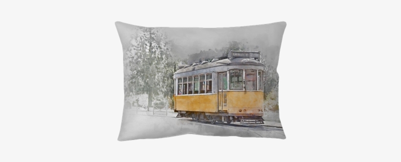 Yellow Tram In Lisbon, Portugal, Watercolor Throw Pillow - Yellow Tram Apartment Alfama, Lisbon, transparent png