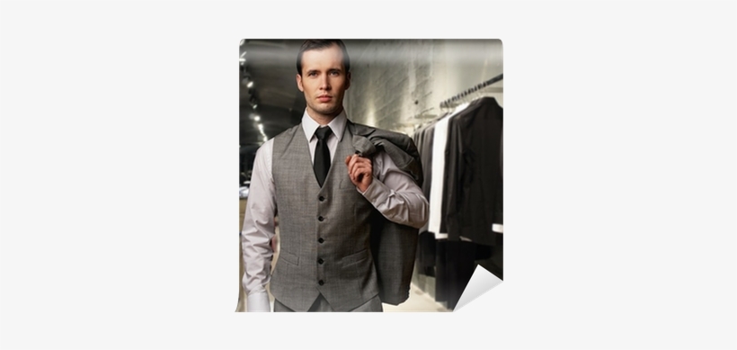 Businessman In Classic Vest Against Row Of Suits In - Black Neck Tie For Men - By Harvest Male, transparent png