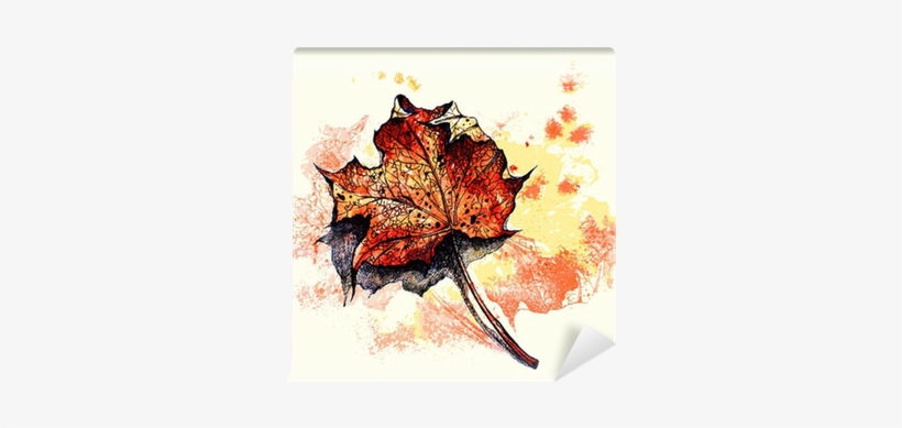Red Dry Maple Leaf On A Ground Watercolor Painting - Watercolor Painting, transparent png