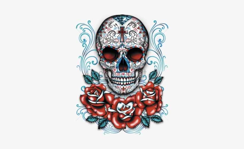 Sugar Skull With Red Roses, transparent png