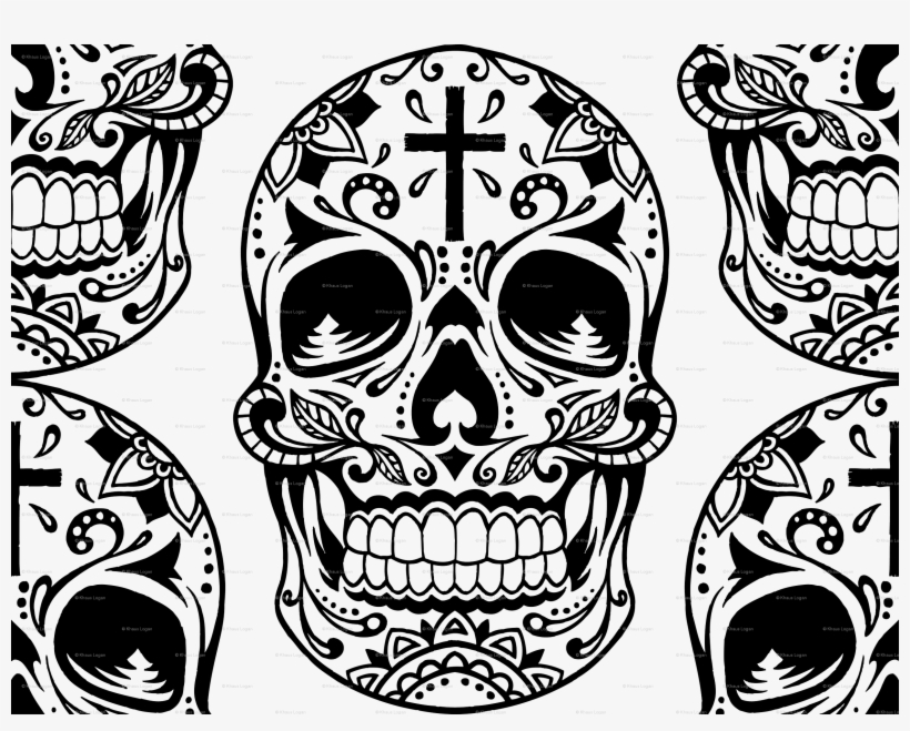 Sugarskull Blue-01 Shower Curtain, transparent png