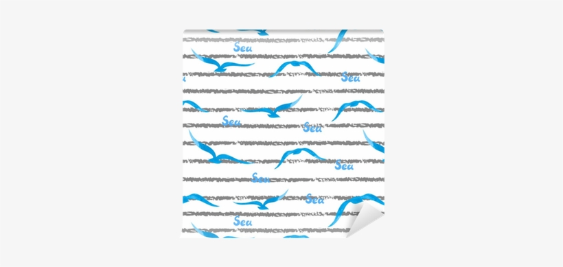 Seamless Striped Sea Pattern With Watercolor Seagulls - Watercolor Painting, transparent png