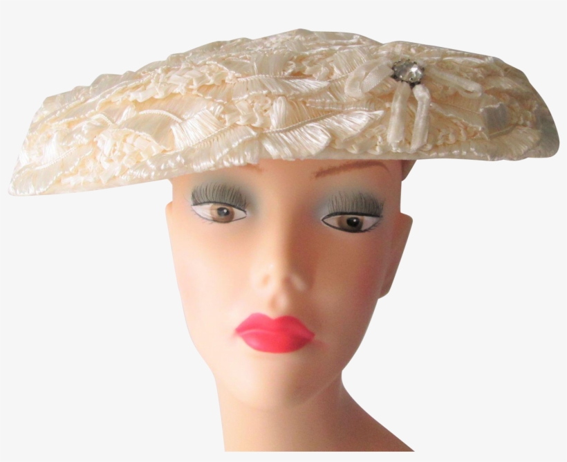 White Wedding Hat Vintage 1960s Straw Rhinestone Cartwheel - Hat, transparent png