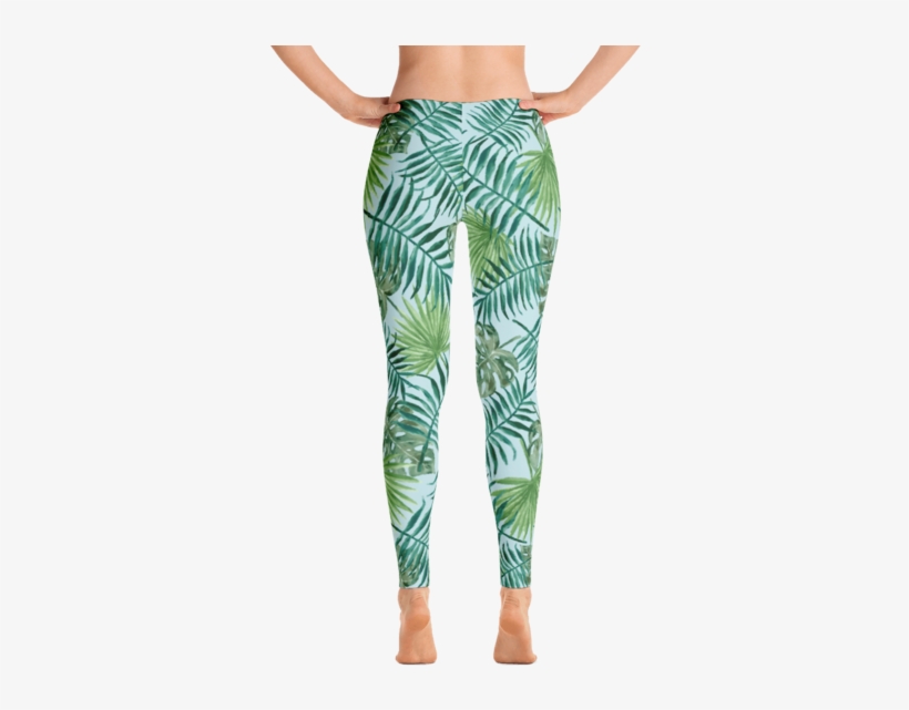 Tropical Leaf Yoga Leggings - Pink Ocean, transparent png