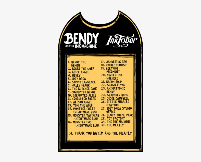 30 Sep - Bendy And The Ink Machine Inktober, transparent png
