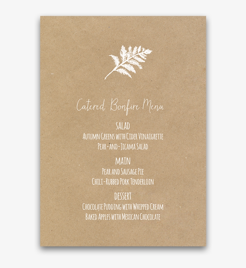 Rustic Kraft Paper Wedding Menu Fern Theme - Greeting Card, transparent png