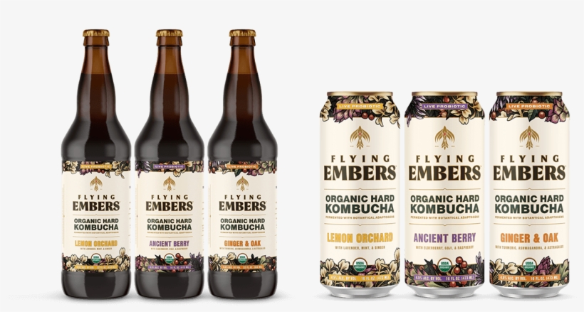 Flying Embers Hard Kombucha, Is Fermented With An Adaptogenic - Beer Bottle, transparent png
