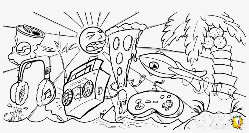 Epic Beach Doodle - Line Art, transparent png