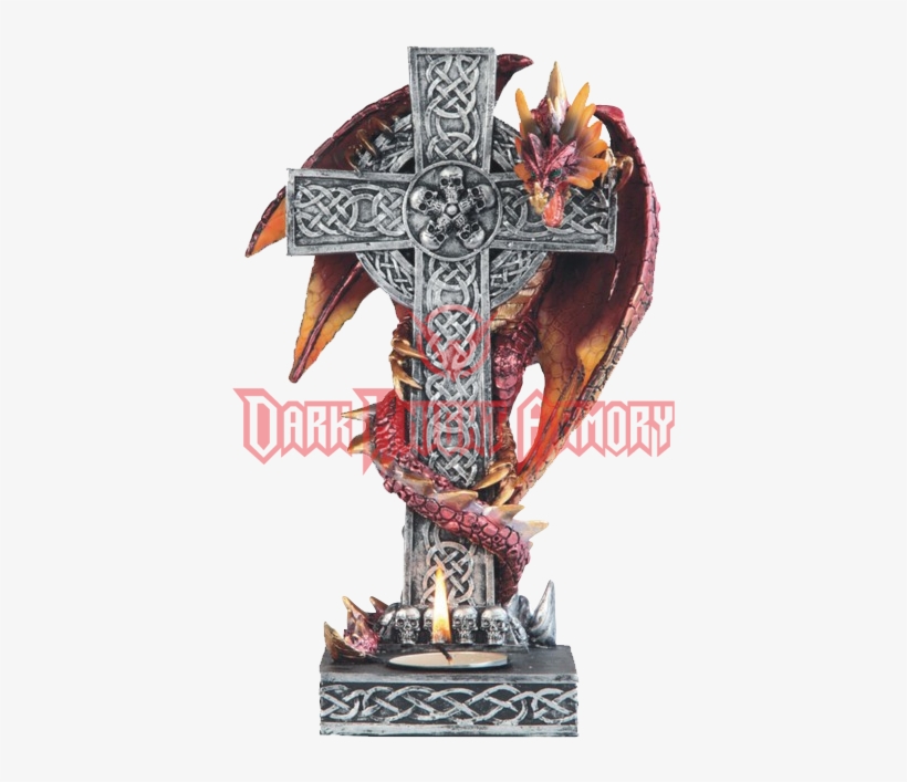 Red Dragon And Celtic Cross Candle Holder - Stealstreet Colorful Dragon Wrapped Around Crucifix, transparent png