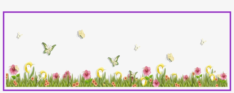 Shocking Grass With Butterflies And Flowers Png Clipart - Butterfly And Flower Clipart, transparent png