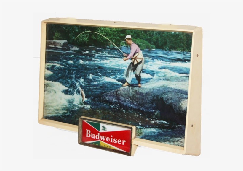 Vintage 1950's Budweiser Lighted Bar Sign Half Pond - Fly Fishing, transparent png