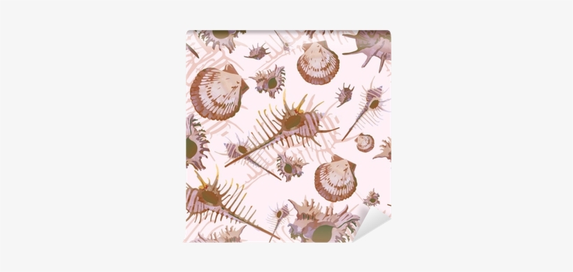Beige Watercolor Seashells Pattern Wall Mural • Pixers® - Watercolor Painting, transparent png