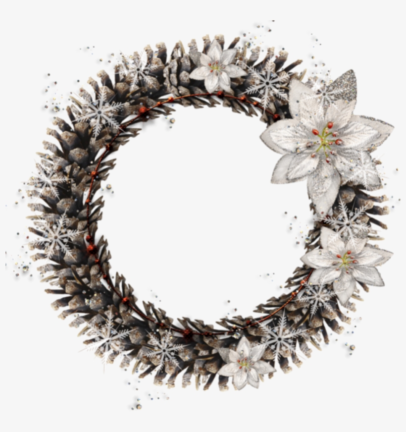 Round Pine Cone Transparent Png Christmas Photo Frame - Eleganter Weißer Kranz-hund Oder Ornament, transparent png