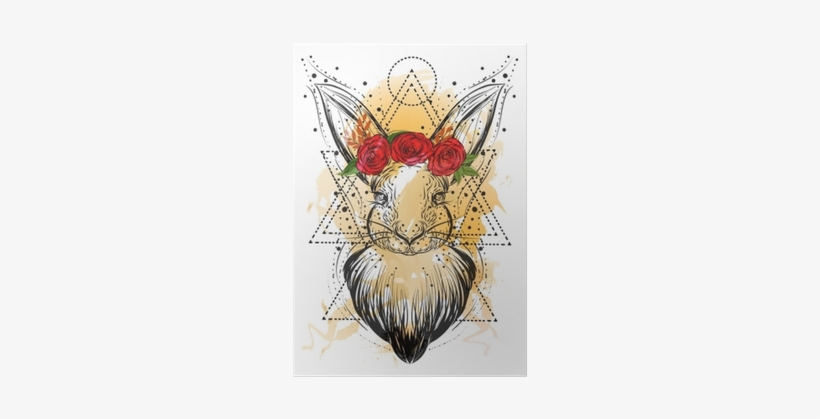 Bohemian Illustration With Hand Drawn White Rabbit - Ilustración Conejo Vintage, transparent png