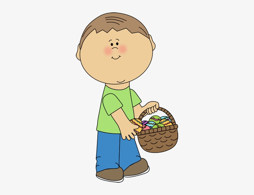 Boy Putting Eggs In An Easter Basket Clip Art - Boy Carrying Basket Clip Art, transparent png