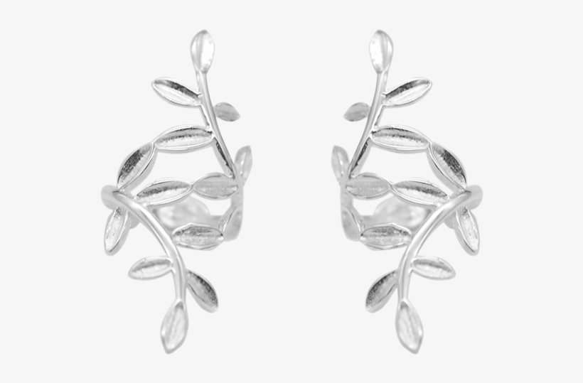 Silver No Hole Earrings Cartilage Laurel Leaves Branches - Earrings, transparent png