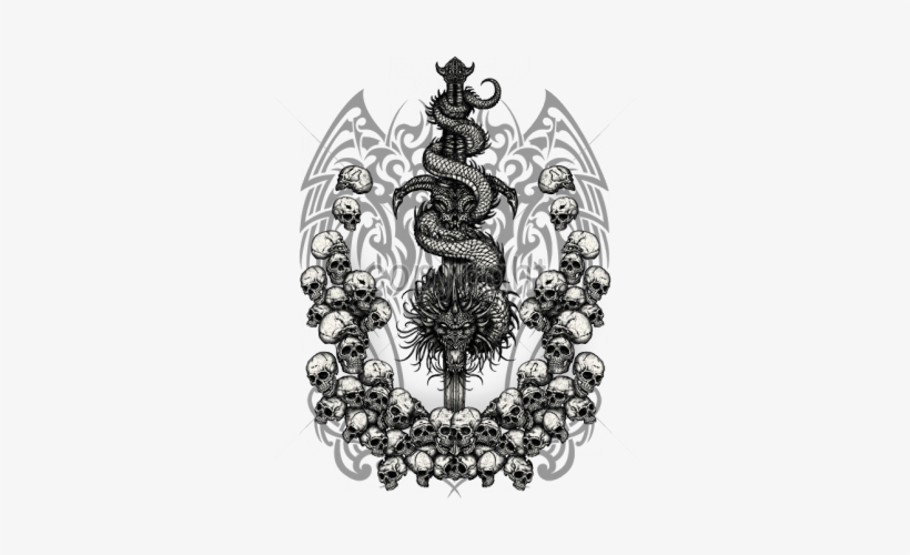 Gothic Clipart Dragon - Sword And Skull Png, transparent png