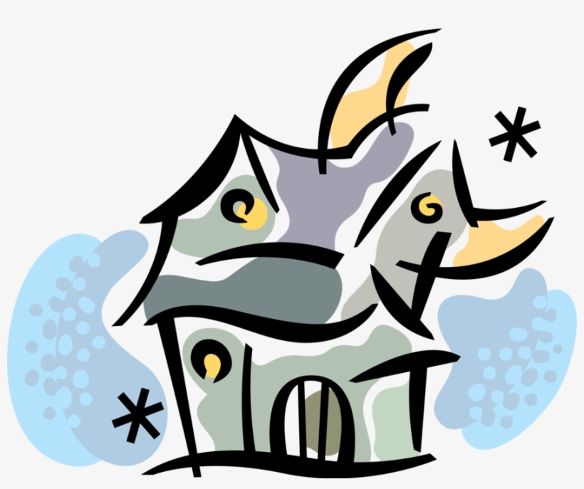 Vector Illustration Of Halloween Haunted House At Night, transparent png