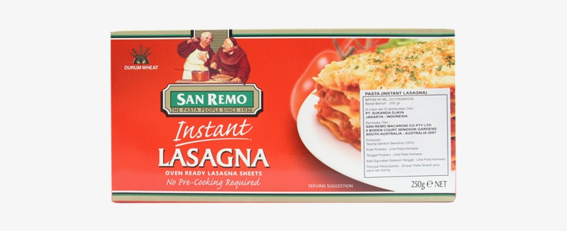 Product Details - San Remo Lasagne Pasta Large 250g, transparent png