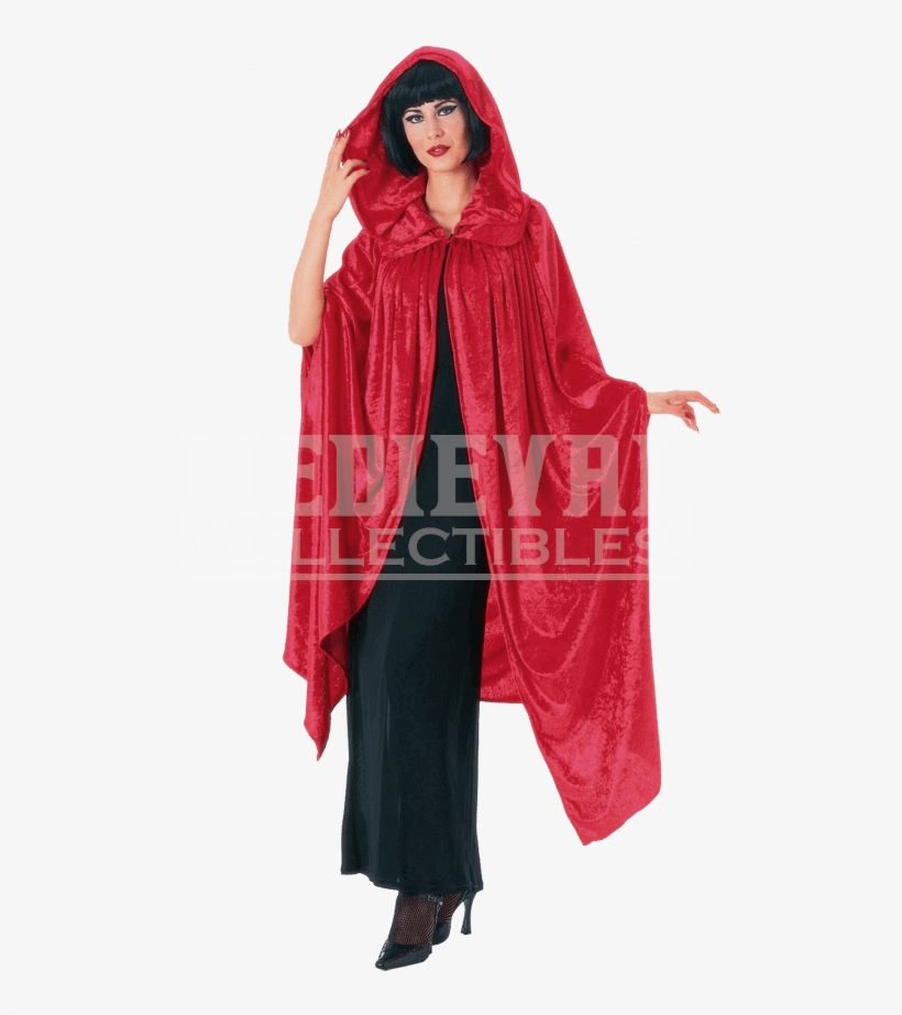 Gothic Red Velvet Cloak - Hooded Crushed Red Velvet Cape Costume For Adult, transparent png