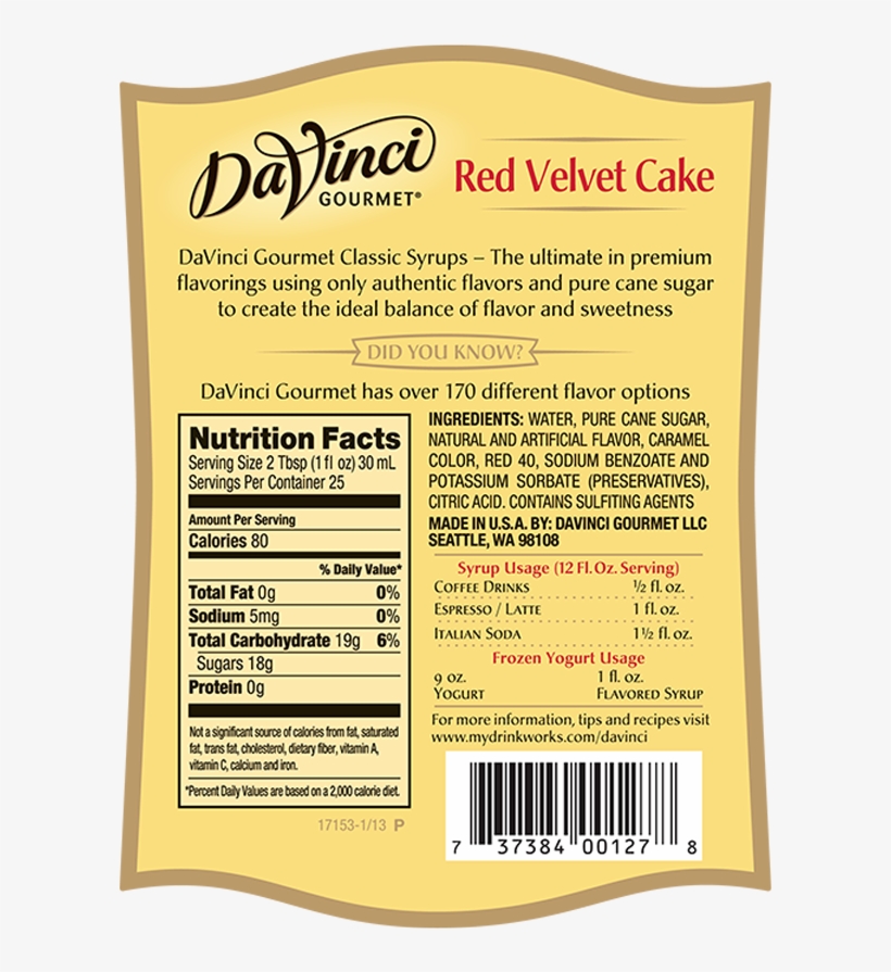 6073738400127 Dvg Classic Red Velvet Cake - Davinci Gourmet Classic Flavored Syrups Cherry 750, transparent png