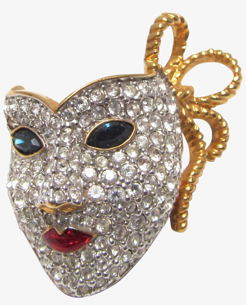 Swarovski Crystal Mardi Gras Mask Brooch Red Enamel - Mask, transparent png