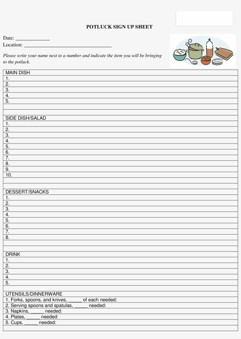 Potluck Signup Sheet Main Image - Free Potluck Sign Up Sheets Template, transparent png