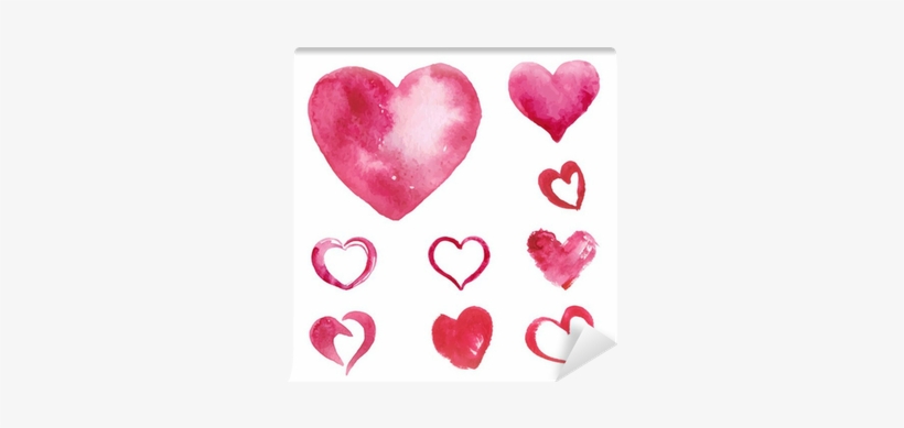 Set Of Watercolor Painted Pink Heart Wall Mural • Pixers® - Watercolor Painting, transparent png