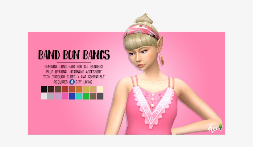 Band Bun Bangs By Deetronsims - Sims 4 Get Together Hair With Bangs, transparent png