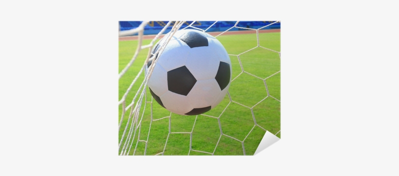 Soccer Football In Goal Net With Green Grass Field - Football, transparent png